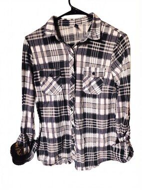 Alter Ego Black & White Plaid Flannel Button-Up Shirt, Size M
